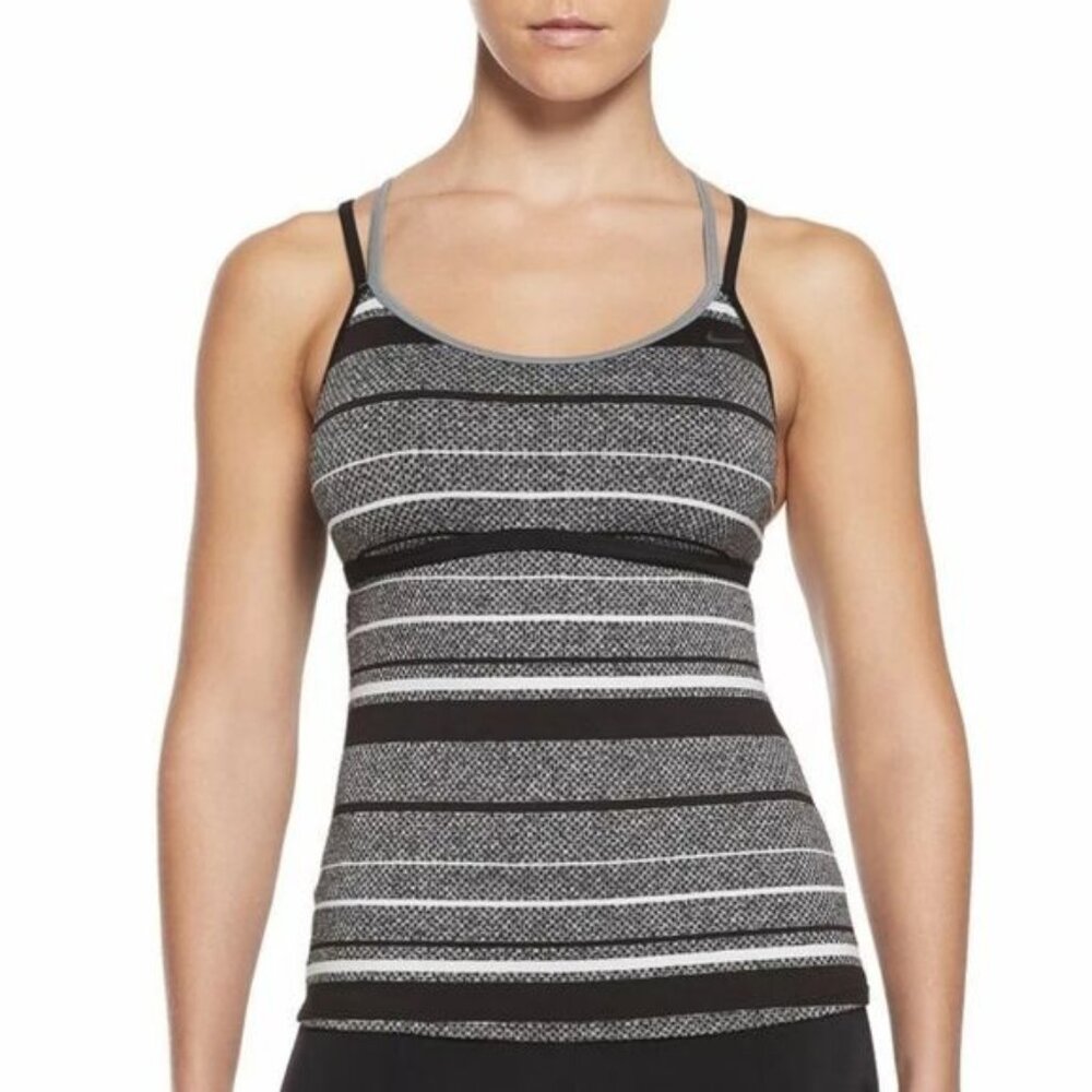 Nike Striped Double Strap Criss‎ Cross Back Built in bra Tank Top